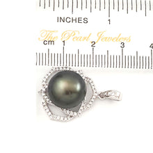 Load image into Gallery viewer, Sterling Silver .925 Tahitian Pearl Floral CZ Pendant (13mm)