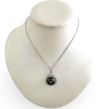 Load image into Gallery viewer, Sterling Silver .925 Tahitian Pearl Floral CZ Pendant (13mm)