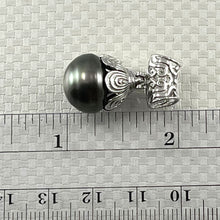 Load image into Gallery viewer, 92T0811-Genuine-Baroque-Nature-Black-Tahitian-Pearl-Silver-Cup-Pendant-Necklace