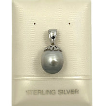 Load image into Gallery viewer, 92T2312C-Sterling-Silver-Flower-Bale-Genuine-Smokey-Tone-Tahitian-Pearl-Pendant