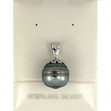 Load image into Gallery viewer, 92T2313D-Silver-.925-Flower-Bale-Genuine-Black-Tahitian-Pearl-Pendant-Necklace