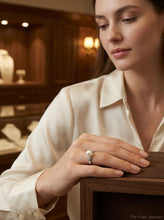 Load image into Gallery viewer, Solid .925 Sterling Silver Rhodium-Finish White Cultured Pearl Solitaire Ring