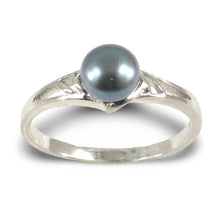 Load image into Gallery viewer, Solid .925 Sterling Silver Rhodium-Finish Black-Blue Cultured Pearl Solitaire Ring