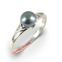Load image into Gallery viewer, Solid .925 Sterling Silver Rhodium-Finish Black-Blue Cultured Pearl Solitaire Ring