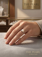 Load image into Gallery viewer, Solid Sterling Silver .925 White Cultured Pearl &amp; Cubic Zirconia Accent Ring