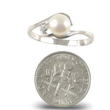 Load image into Gallery viewer, Solid Sterling Silver .925 White Cultured Pearl &amp; Cubic Zirconia Accent Ring