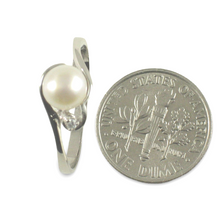 Load image into Gallery viewer, Solid Sterling Silver .925 White Cultured Pearl &amp; Cubic Zirconia Accent Ring