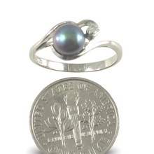 Load image into Gallery viewer, Solid Sterling Silver .925 Black-Gray Cultured Pearl &amp; Cubic Zirconia Accent Ring