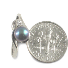 Load image into Gallery viewer, Solid Sterling Silver .925 Black-Gray Cultured Pearl &amp; Cubic Zirconia Accent Ring
