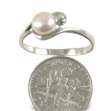 Load image into Gallery viewer, Solid Sterling Silver .925 Peach Cultured Pearl &amp; Cubic Zirconia Accent Ring