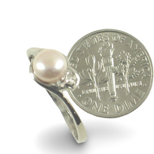 Load image into Gallery viewer, Solid Sterling Silver .925 Peach Cultured Pearl &amp; Cubic Zirconia Accent Ring
