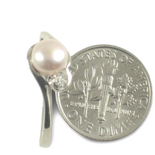 Load image into Gallery viewer, Solid Sterling Silver .925 Peach Cultured Pearl &amp; Cubic Zirconia Accent Ring