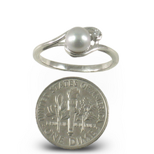 Load image into Gallery viewer, Solid Sterling Silver .925 Silver-Tone Cultured Pearl &amp; Cubic Zirconia Accent Ring
