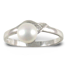 Load image into Gallery viewer, Solid Sterling Silver .925 White Freshwater Pearl &amp; Cubic Zirconia Accent Ring