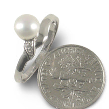 Load image into Gallery viewer, Solid Sterling Silver .925 White Freshwater Pearl &amp; Cubic Zirconia Accent Ring