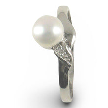 Load image into Gallery viewer, Solid Sterling Silver .925 White Freshwater Pearl &amp; Cubic Zirconia Accent Ring