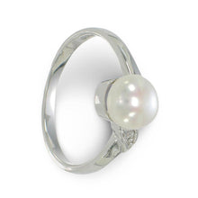 Load image into Gallery viewer, Solid Sterling Silver .925 White Freshwater Pearl &amp; Cubic Zirconia Accent Ring