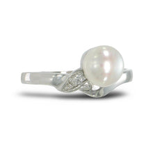 Load image into Gallery viewer, Solid Sterling Silver .925 White Freshwater Pearl &amp; Cubic Zirconia Accent Ring