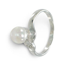 Load image into Gallery viewer, Solid Sterling Silver .925 White Freshwater Pearl &amp; Cubic Zirconia Accent Ring