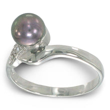 Load image into Gallery viewer, Solid Sterling Silver .925 Black-Grey Freshwater Pearl &amp; Cubic Zirconia Accent Ring