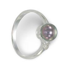 Load image into Gallery viewer, Solid Sterling Silver .925 Black-Grey Freshwater Pearl &amp; Cubic Zirconia Accent Ring