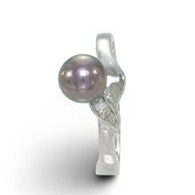 Load image into Gallery viewer, Solid Sterling Silver .925 Black-Grey Freshwater Pearl &amp; Cubic Zirconia Accent Ring