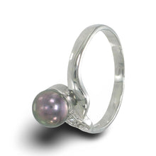 Load image into Gallery viewer, Solid Sterling Silver .925 Black-Grey Freshwater Pearl &amp; Cubic Zirconia Accent Ring