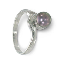Load image into Gallery viewer, Solid Sterling Silver .925 Black-Grey Freshwater Pearl &amp; Cubic Zirconia Accent Ring
