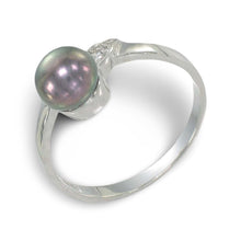 Load image into Gallery viewer, Solid Sterling Silver .925 Black-Grey Freshwater Pearl &amp; Cubic Zirconia Accent Ring