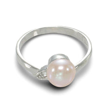 Load image into Gallery viewer, Solid Sterling Silver .925 Pink-Peach Freshwater Pearl &amp; Cubic Zirconia Accent Ring