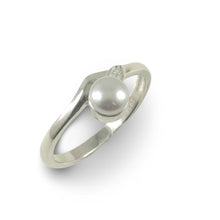Load image into Gallery viewer, Solid Sterling Silver .925 Silver-Tone Freshwater Pearl &amp; Cubic Zirconia Accent Ring