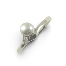 Load image into Gallery viewer, Solid Sterling Silver .925 Silver-Tone Freshwater Pearl &amp; Cubic Zirconia Accent Ring