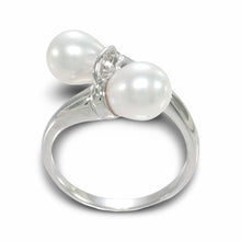 Load image into Gallery viewer, Solid Sterling Silver .925 Twin White Freshwater Pearl Cocktail Ring
