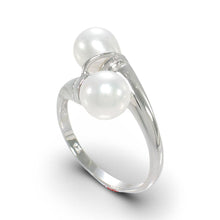 Load image into Gallery viewer, Solid Sterling Silver .925 Twin White Freshwater Pearl Cocktail Ring
