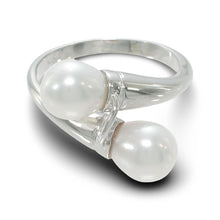 Load image into Gallery viewer, Solid Sterling Silver .925 Twin White Freshwater Pearl Cocktail Ring