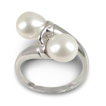Load image into Gallery viewer, Solid Sterling Silver .925 Twin White Freshwater Pearl Cocktail Ring