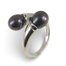 Load image into Gallery viewer, Solid Sterling Silver .925 Twin AAA Black Cultured Pearl Cocktail Ring