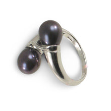 Load image into Gallery viewer, Solid Sterling Silver .925 Twin AAA Black Cultured Pearl Cocktail Ring