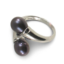 Load image into Gallery viewer, Solid Sterling Silver .925 Twin AAA Black Cultured Pearl Cocktail Ring