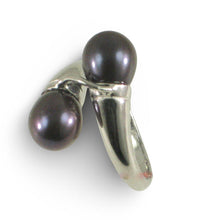 Load image into Gallery viewer, Solid Sterling Silver .925 Twin AAA Black Cultured Pearl Cocktail Ring