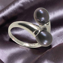 Load image into Gallery viewer, Solid Sterling Silver .925 Twin AAA Black Cultured Pearl Cocktail Ring