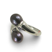 Load image into Gallery viewer, Solid Sterling Silver .925 Twin AAA Black Cultured Pearl Cocktail Ring