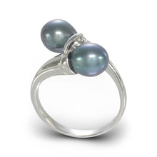 Load image into Gallery viewer, Twin Black-Blue Freshwater Pearl Cocktail Ring Solid Sterling Silver .925