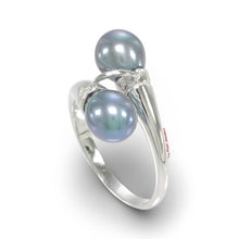Load image into Gallery viewer, Twin Black-Blue Freshwater Pearl Cocktail Ring Solid Sterling Silver .925