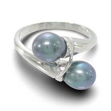 Load image into Gallery viewer, Twin Black-Blue Freshwater Pearl Cocktail Ring Solid Sterling Silver .925