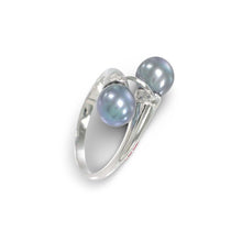 Load image into Gallery viewer, Twin Black-Blue Freshwater Pearl Cocktail Ring Solid Sterling Silver .925