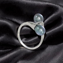 Load image into Gallery viewer, Twin Black-Blue Freshwater Pearl Cocktail Ring Solid Sterling Silver .925