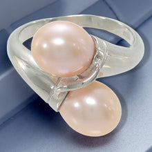 Load image into Gallery viewer, Solid Sterling Silver .925 Twin Pink Freshwater Pearl Cocktail Ring
