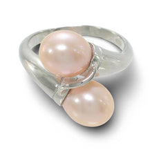 Load image into Gallery viewer, Solid Sterling Silver .925 Twin Pink Freshwater Pearl Cocktail Ring