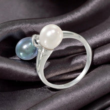 Load image into Gallery viewer, Solid Sterling Silver .925 Twin White &amp; Black-Blue Freshwater Pearl Cocktail Ring